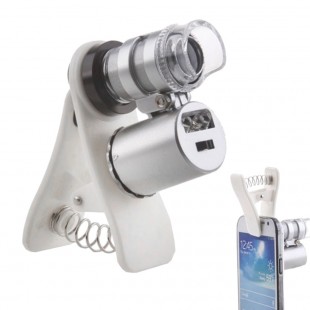 60X Карманный микроскоп, лупа, светодиодные ультра фиолетовая продсветка, зажим